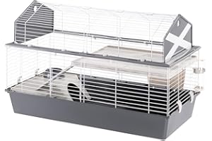 Ferplast Jaula Conejos Barn 120 - Hábitat Interactivo en 2 Niveles, Techo Abrible - Puerta y Escalera - Accesorios Incluidos, Fácil Limpieza - Eco-Sostenible - 119 x 58 x h 77 cm
