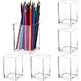 6 Pcs Acrylic Pen Pot - Square Acrylic Pencil Organizer, Transparent ...