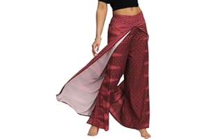 Nuofengkudu Femme Split Baggy Yoga Pantalon Large Jambe Motif Hippie Plage