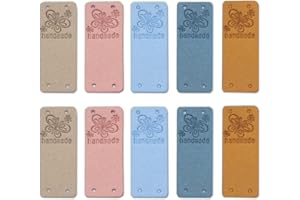 Borsgye 30 Stück Handmade Leder Etiketten Tags Hand Made Label zum Annähen Handgefertigte Kleidung Nähetiketten PU Label Aufnäher mit Löchern für Jeans Nähen Basteln Bekleidung 2x5cm - Schmetterling