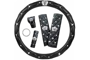 coofig Funda Volante Coche Universal Brillante Cubre Volante de Cuero de Bling Rhinestones Protector Volante Coche Antideslizante 37-38cm Accesorios Coche Interior (Conjuntos Negro)