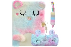 FENYW Notatnik pluszowy dla dziewcząt, dziennik dla dziewcząt, pamiętnik z długopisem, jednorożec, zestaw dla 6, 7, 8, 9, 10, 11, 12 lat, dla dziewczynek, na urodziny, Dzień Dziecka, Boże Narodzenie