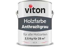 Viton Holzfarbe in Grau - 3,5 Kg Holzlack Seidenmatt - Wetterschutzfarbe für Außen - 2in1 Grundierung & Deckfarbe - Profi-Holzschutzlack - KE31 - RAL 7016 Anthrazitgrau