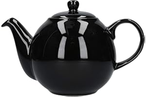 London Pottery 32185 Globe Théière avec passoire, céramique, noir brillant, capacité de 4 tasses (900 ml)