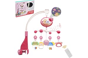 Giostrina Culla Neonato, AolKee Culla Neonato Lettino Mobile con Luci e Musica, Lettino Mobile a 360° Rotazione con Proiezione Stella, Giocattoli per Neonati 0-24 Mesi