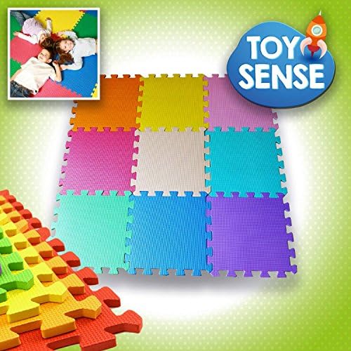 ToySense 9 Piece Eva Interlocking Soft Foam Kids Baby Activity Play Mat Set Tiles Floor