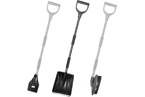 Aotusoa Pala da neve in metallo con manico in gommapiuma, per auto, 112 cm, per vialetto, regolabile, portatile, strumento per la rimozione della neve