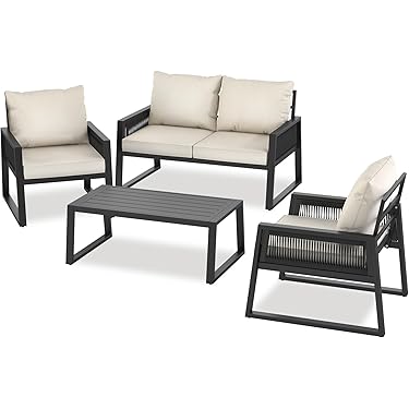 Polyrattan tuinloungeset voor 7 personen, met bank en tafel, grijs