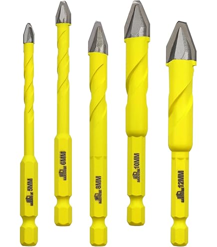 QUEFORET Excentrische boor met schuine kop, 10 stuks, 6/6/6/8/8/10/10/12/12 mm, betonboor voor hout, kunststof, metselwerk, nat boren, keramiek, tegels, marmer, glas, snelwissel, zeskantschacht