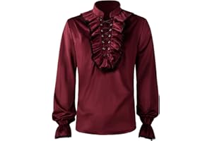 Caxndycing Men's Pirate Shirt Ruffle Colonial Shirt Renaissance Poet Ruffle Shirt Steampunk Vampire Gothic Costume Men's Renaissance Steampunk Victorian Long Sleeve Pirate Shirt