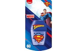 MAPED Superman Sacapuntas Con Depósito Para Lápices, Diseño Ergonómico Y Depósito Para Afilado Limpio, Material Escolar Para Niños Y Adultos, Afilalápices Resistente Y Compacto