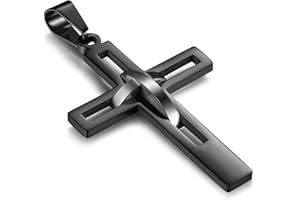 Flongo Kreuz Kette Herren Anhänger: schwarz silber gold blau Kreuzkette Männer Halskette Edelstahl Kettenanhänger kruzifix jesus Schmuck massiv Ostern Weihnachten Geschenk für Damen Frauen 54cm lang