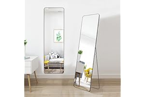 Warmiehomy 147X37cm Full Length Mirror, Floor Full Body Rectangular Standing Mirror with Stand, Hanging or Leaning Against for Bedroom Cloakroom, Black