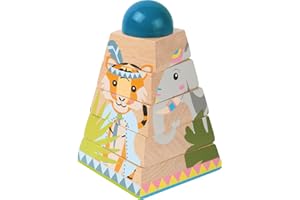 small foot 11090 Pyramide à empiler "Jungle" en bois, avec 4 motifs animaux et 5 éléments tournants, à partir de 12 mois