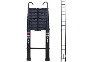 DICN 6.2M Black Telescoping Ladder 20.5FT Aluminum Foldable Ladder Extendable Portable Loft Ladder with 2 Roof Hooks Grip Handle Easy to Carry EN131 Safe Standard CE Registered Max Load 330 Pound/150 kg