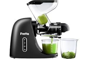 ‎FRETTA Fretta Slow Juicer Entsafter Gemüse und Obst Juicer Maschine, 200W Obstpresse Elektrisch Saftpresse Sellerie Juice Maker Masticating Kaltpresse 76mm XL Öffnung, Einfache Reinigung Schwarz
