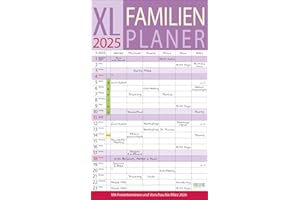 XL Familienplaner 2025: Familienkalender mit 6 breiten Spalten. Hochwertiger Familientimer mit Ferienterminen, extra Spalte, Vorschau bis März 2026 und nützlichen Zusatzinformationen.