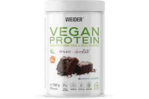 Weider Vegan Protein (750g) Gusto Cioccolato. Proteine Vegane 21g/dose isolate di piselli e riso, Con Vitamina B12 e Stevia, Senza Glutine, Senza Zucchero, Contenitore 50% Riciclato, 100% Riciclabile