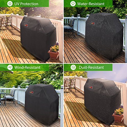 Grill Abdeckhaube, OMorc Grillabdeckung Wasserdicht BBQ Cover Schutzhuelle Haube Grill Abdeckplane für Weber, Brinkmann, Char Broil, Holland and Jenn Air (147x61x122cm) —Schwarz - 9