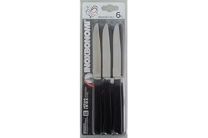 InoxBonomi 39506N Blister 6 Pezzi, Coltello Bistecca o Pizza 12 cm, Manico, Nero