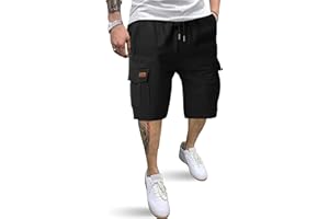 TARAINYA Cargo Short Homme éTé Coton Cordon de Serrage avec 6 Poches Taille Elastique Casual Short
