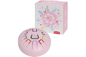 JUEGACONMIGO TAMBÚ - Tamburo in acciaio, 20,3 cm, 11 note, Handpan, strumento a percussione metallico (Rosa)