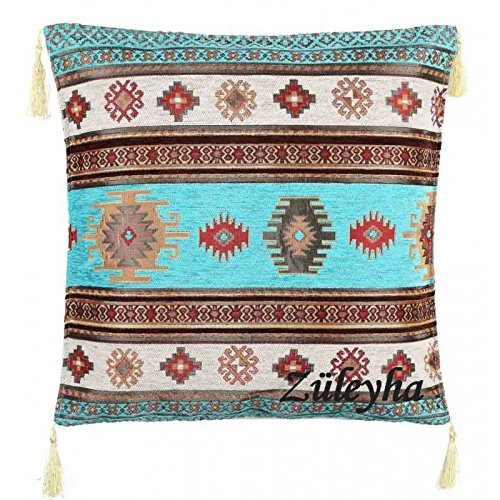 Züleyha Kissenbezug Kissenhülle Sitzkissen Kissen cushion cover orientalisch osmanisch (Türkis 033-ktk, 45x45 cm)