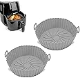 Q Lines® Silicone Air Fryer Liner round - 2 Pack Reusable Heat-Resistant Pot - Replacement for Disposable Parchment Paper Liners, Greaseproof Kitchen Accessories, Compatible with COSORI, Ninja, Tower
