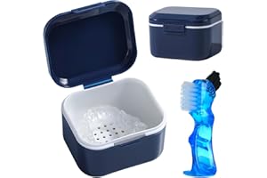 GmeDhc Caja Aparato Dental con Postiza Cepillo Limpiador, Caja de Dentaduras Postizas con Filtrar, Funda Aparato Dental Ortodoncia, Contenedor por Alineadores Dentales