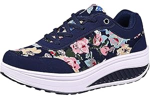 LOOTENKUN Basket Femme à Talons Compensés Chic Elegante Sneakers ImpriméE Fleurs Confortable Respirante Cuir Souple Chaussures Running De Sport pour Gym Athlétique Outdoor Casual