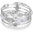 BULINLIN Beaded Silver Bangle Wrap Bracelet for Her, Layered Bohemian Bracelets with Natural Stone, Jewellery Gifts for Women Ladies