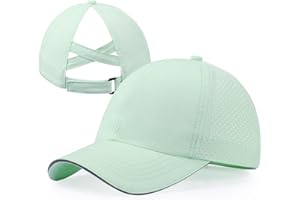 CHUANGLI Girls Criss Cross Ponytail Hat Reflective Lightweight Baseball Cap for Kids Quick Drying Mesh Sports Hat for Age 7-12