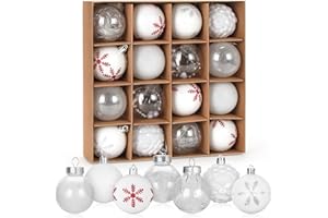 MELEAGER Bolas de Navidad Blanco, Bolas de Navidad Grandes 6cm, Adornos árbol de Navidad 16PCS, Navidad Esferas de Plastico, Pintado Bolas Adornos, Decoraciones para Festivales