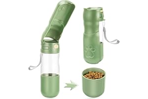 AJOXEL Gourde Chien Promenade Portable Plein Air, Pliable Gourde pour Chien 350ml avec Réservoir de Nourriture 150ml, Gourde pour Chien Promenade Portable, Bouteille pour Chien Non-Toxique