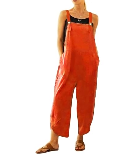 Tutine Etnico Donna Elegante Salopette Estiva Tuta Intera Jumpsuit Casual Senza Maniche In Cotone E Lino Overall Pantaloni Larghi Con Tasche Per Spiaggia Vacanza - 9