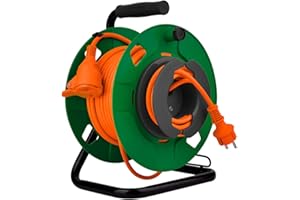 Zenitech -Enrollador de jardín impermeable IP44 cable naranja 3G1,5 mm² 17+3 m con toma 16A 2P+Tierra con tapa y corte circuito - Zenitech