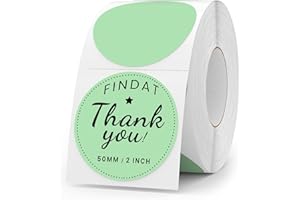 FINDAT Zielone etykiety w kropki, 50 mm, rolka winylowa, samoprzylepna, termiczna, okrągłe, do zadrukowania, etykiety adresowe do biura, lasera, 500 sztuk