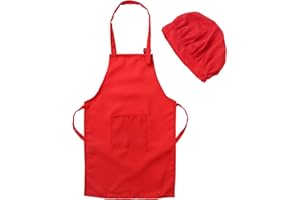 Aislor Enfant Unisexe Ajustable Tablier et Chapeau de Chef Cuisine École Tablier de Chef avec Poche pour Filles Garçons Tablier Cuisson Peinture Artisanat 2-12 Ans