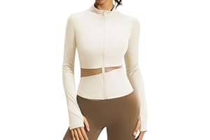 ATRACTIVOLL Chaqueta Deportiva Mujer Manga Larga Corriendo Tops Ligero Transpirable con agujeros para el pulgar con Cremallera Yoga Ropa Ajustada Chaqueta de Entrenamiento Fitness Correr Gimnasio