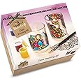 House Of Crafts Glass Painting, Single Craft Kit, Multicoloured, Start A Craft Set Includes 2 Candle Glasses, Peel Off Outlines, 5 Glass Paints, Artist’s Brush, Instructions