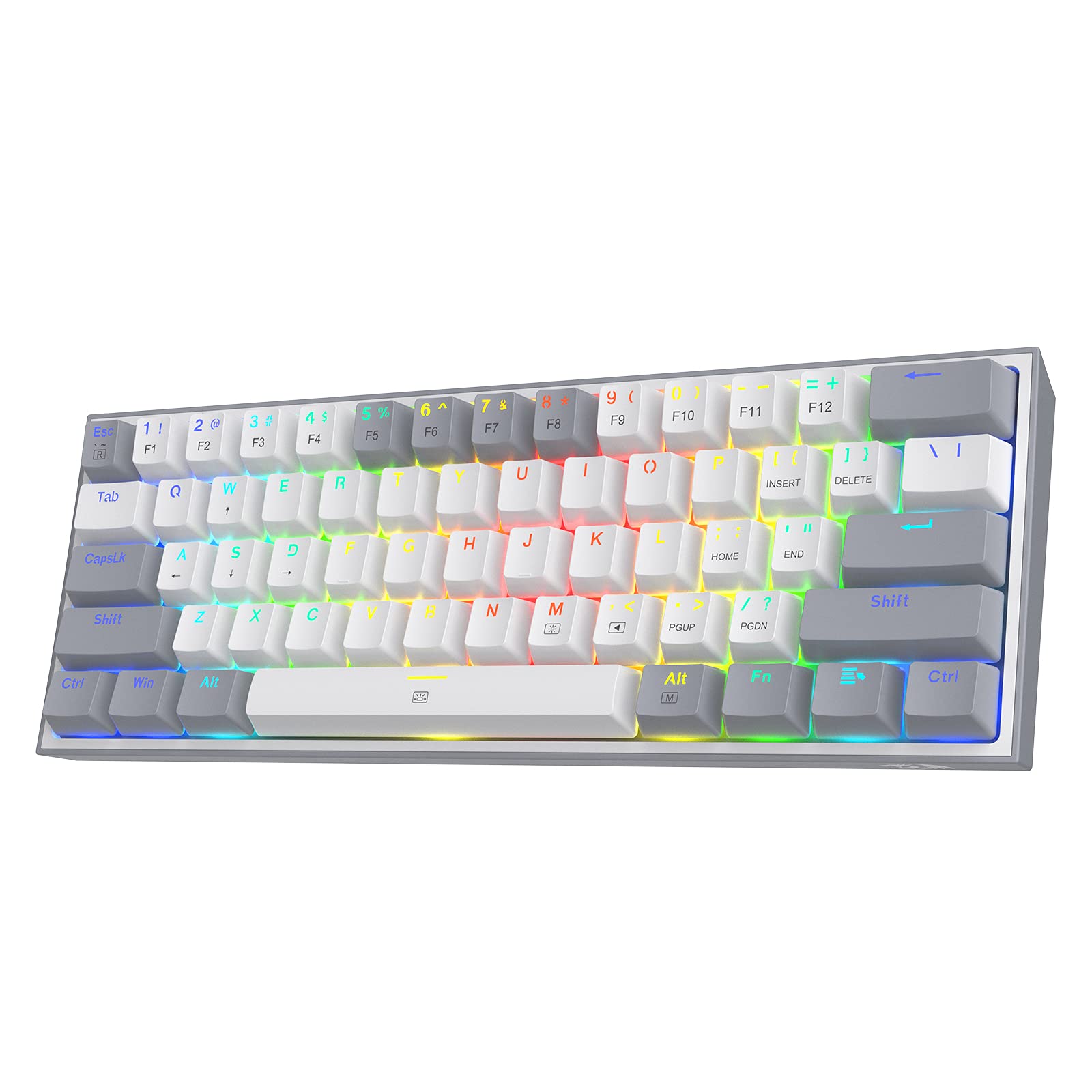 Redragon K617 Fizz 60% Wired RGB Gaming Keyboard, 61 Keys Compact Mechanical Keyboard w/White and Grey Color Keycaps, Linear
