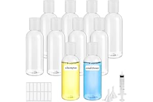Sheryl&Rain Butelka podróżna na przybory toaletowe, plastikowe butelki puste, do wielokrotnego napełniania, przezroczyste butelki podróżne z lejkami i etykietami, do szkoły, podróży lub kosmetyków (10