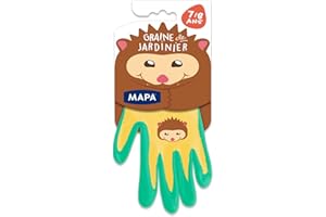 MAPA PROFESSIONAL MAPA - Graine de Jardinier - Gants de Jardinage pour les Enfants - Textile polyamide avec Enduction Nitrile - Protection et Confort - 1 paire - Taille 7/8 ans - Coloris Aléatoire