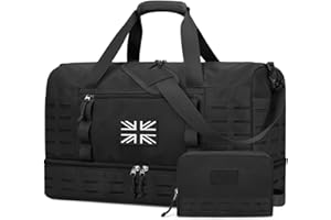 ZOMFELT Gym Bag for Men, Tactical Travel Duffle Bags with Shoe Compartment, Waterproof Holdall Sports Overnight Bag with MOLLE System for Travel, Workout, Tactical Use, Flight Approved, Black