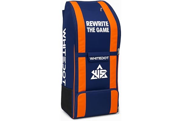 WHITEDOT Winged Cricket Duffle Kitbag, Navy Blue and Orange, Large Sports Backpack with Multiple Compartments, 70 cm