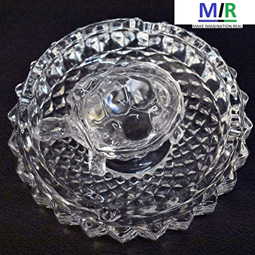 MIR Glass Crystal Tortoise with Pond - Fang Shui Vastu Set - (Tortoise Size 8 X 6 cm & Tray Diameter 12 cm) - Best Gift for Career and Luck