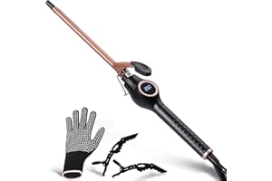 ‎TAILIQI 9mm Mini Lockenstab - Professional LCD-Display Lockenwickler 140-200℃, Keramischer 30s Schnelles Aufheizen Temperatur Einstellbar, mit Hitzebeständigem Handschuh und Haarspangen (Schwarz)