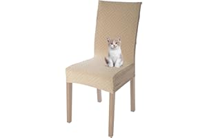 Viste tu hogar Pack of 2 Chair Covers for Dining Room and Home, 45 to 55 cm, 100% High-Quality Polyester, Elastic, Cleaning, Labyrinth Design, Camel