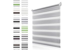 ‎TFSKY Doppelrollo Klemmfix ohne Bohren 200x60cm(LxB) Grau, Rollos für Fenster ohne Bohren Kindersicherung Klemmrollo Fensterrollo Zebrarollo Seitenzugrollo Lichtdurchlässig und Verdunkelnd