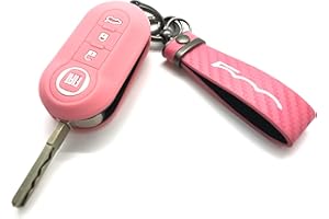 GENERIC Nordecco - Silicone Key Cover With Key Ring Fits For Fiat 500 500L LOUNGE ABARTH GRANDE PUNTO BRAVA PANDA STILO LINEA (Pink Case - Pink Key Ring)